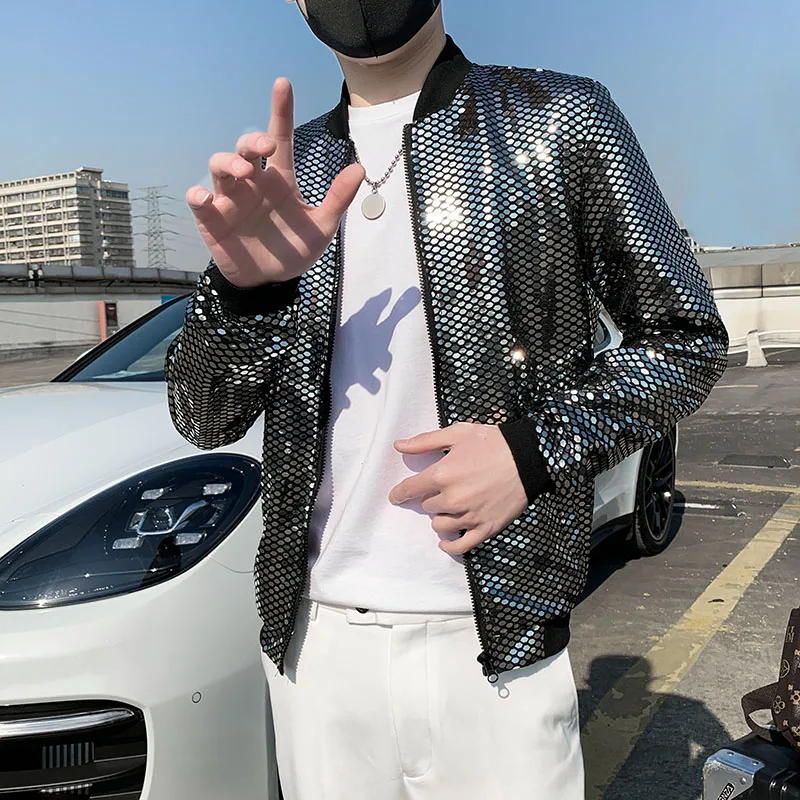 Куртка-бомбер мужская легкая с блестками и воротником-стойкой