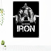 old school cle iron workout motivational poster tapestry wall art fitness bodybuilding exercise banner flag stickers gym decor