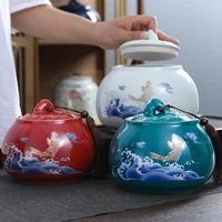 exquisite ceramic storage cans tea box with lid sea wave fish decoration candy nuts coffee beans storage bottle food container