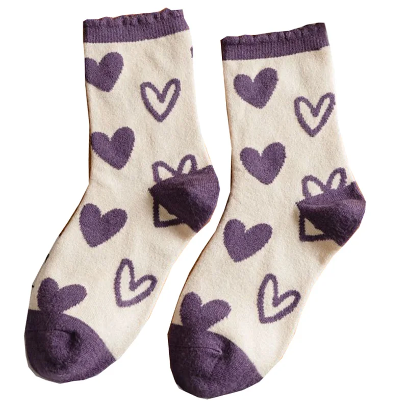 5 Pair Print Wool Socks Women Three-Dimensional Flowers Long Thick Winter Socks Cute Soft Girls Streetwear Leg Warmers Keep Warm