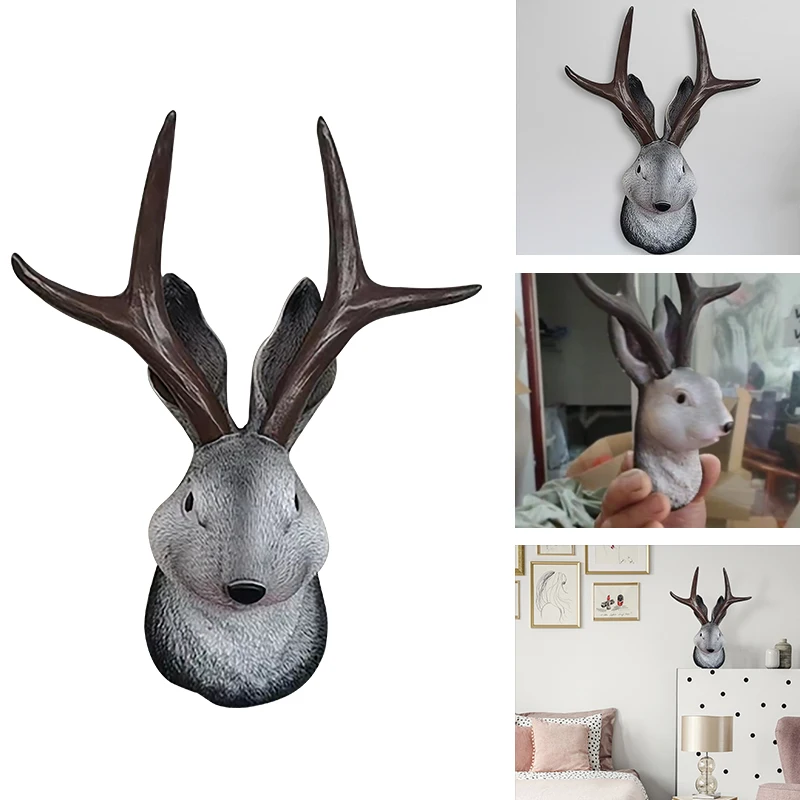 

Creative Home Wall Decor Jackalope The Latest Legend of Antlers Modern Resin Crafts Hanging Wall-mounted Rabbit Art Household