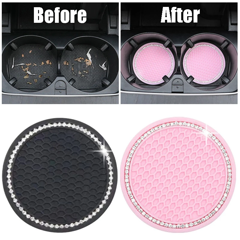 

Car Interior Non-slip Water Cup Pad Diamond Rhinestone Bling Decoration Auto Cup Bottle Anti-skid Rubber Mat Car Accessories