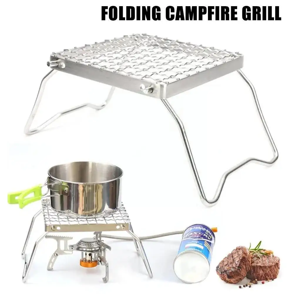 

Folding Campfire Grill Stainless Steel BBQ Grill Heating Bracket Stoves Campfire Outdoor Burner Stove Mini Gas Stand Portab W3P4