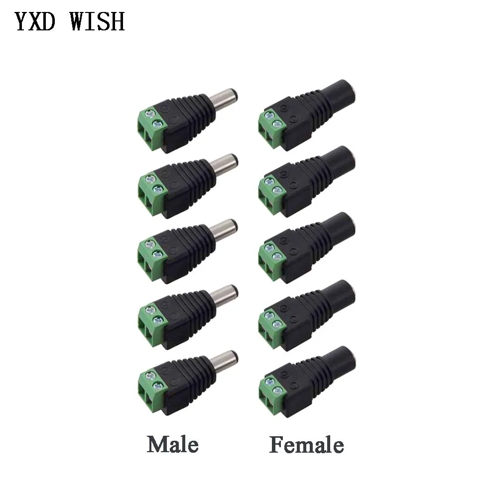 10 пар 12 В постоянного тока, штекерные разъемы 2,1*5,5 мм, адаптер питания, розетки, разъем для сигнальной цветной светодиодной ленты, камеры видеонаблюдения