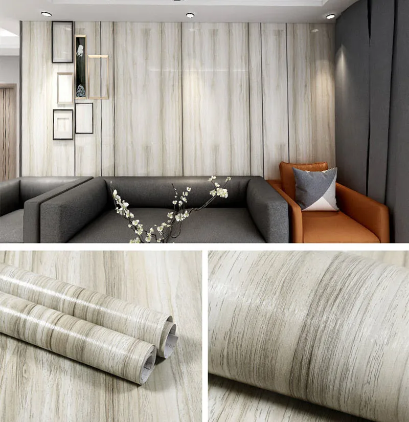

60cm Wood Grain Self Adhesive Wallpaper Home Decor DIY Kitchen Cabinet Waterproof Vinyl Wall Sticker Peel and Stick Wallpaper