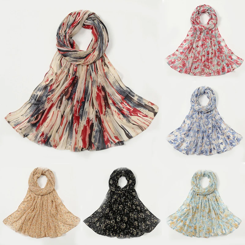 

Trendy Women Tie Dye Turban Thin Autumn Winter Chiffon Print Scarves Sunshade Windproof Muslim Hijab Elegant Wild Head Scarf
