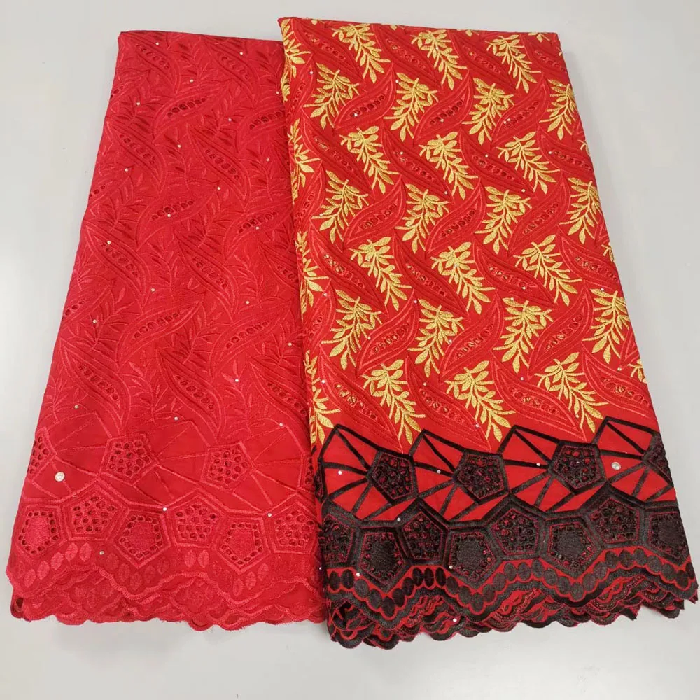 2.5+2.5 Yards Swiss Lace Fabrics Fashion Style Good Quality African Swiss 100%Cotton Lace Fabric With Stone Dubai Style