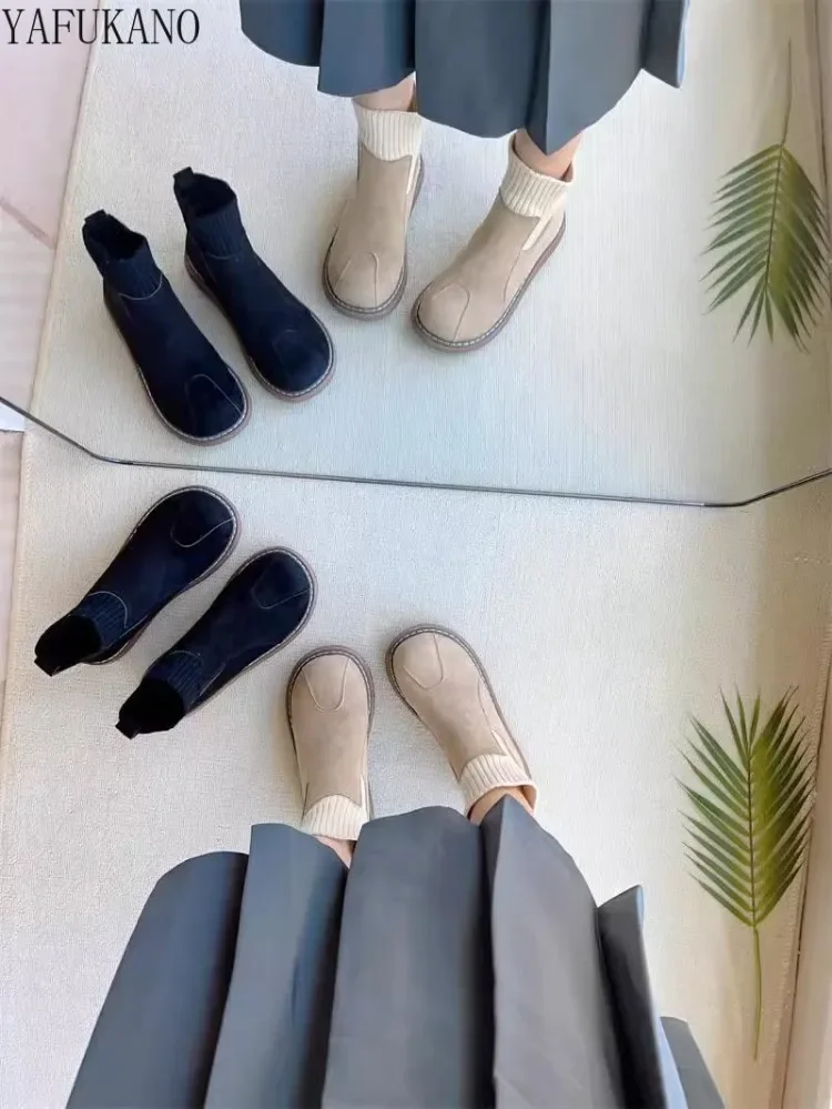 Mori Girl College Style Big Head Shoes Женские короткие сапоги Замшевые зимние плюшевые хлопковые