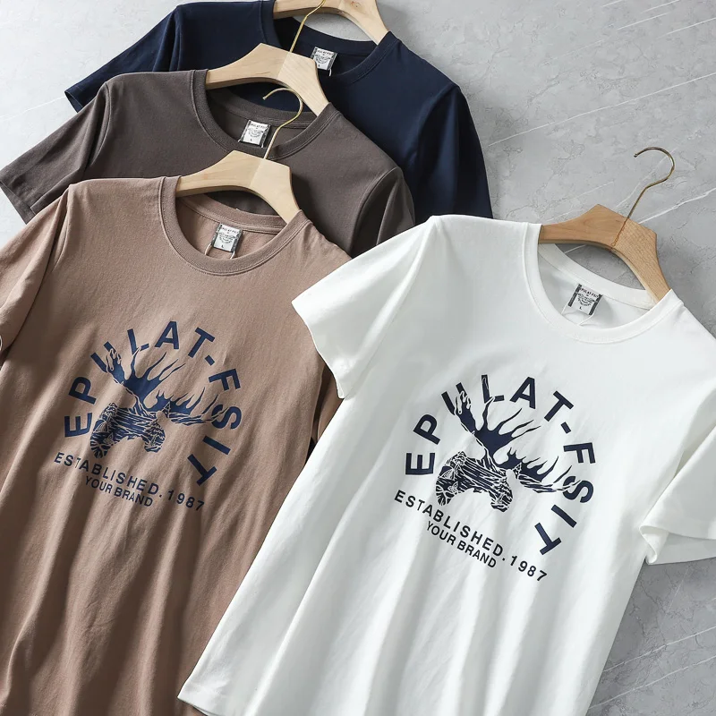 

Summer New American Retro Short-sleeved O-neck Letter Printed T-shirt Men's Fashion Simple 100% Cotton Washed Casual Sport Tops