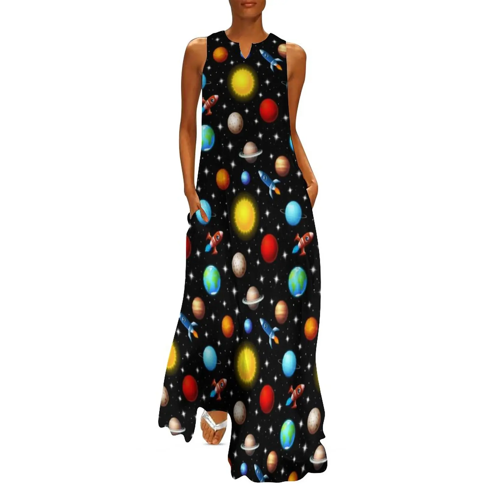 

Moon Stars Dress Space Design Kawaii Maxi Dress Sleeveless Graphic Boho Beach Long Dresses Street Style Oversized Vestidos