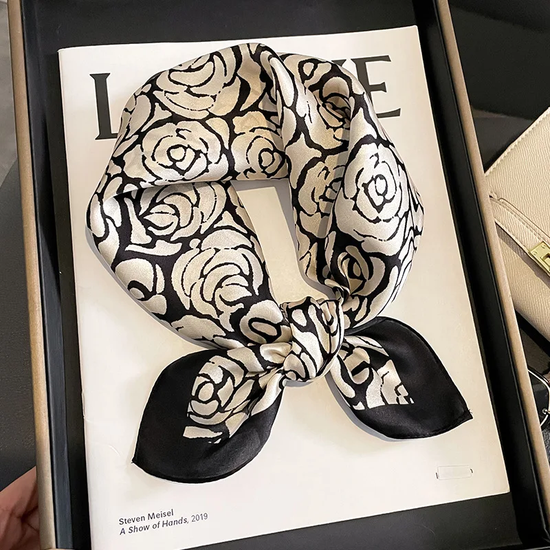 

Design Hair Ribbon Headband Luxury Brand Square 100% Real Silk Scarf Women Small Handkerchiefs Neckerchief Female Bandana 2023