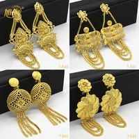 xuhuang dubai 24k gold plated big earring for women african arabic luxury copper earring long pendant wedding party jewelry gift