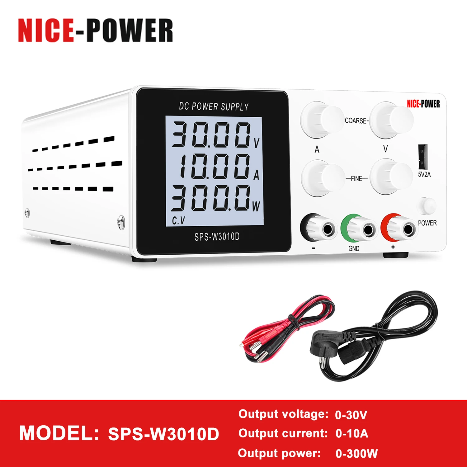 

Nice Power Variable Lab Power Supply LCD Digital Bench Power Source Adjustable AC To DC Voltage Regulator USB Fast Charge 30V10A