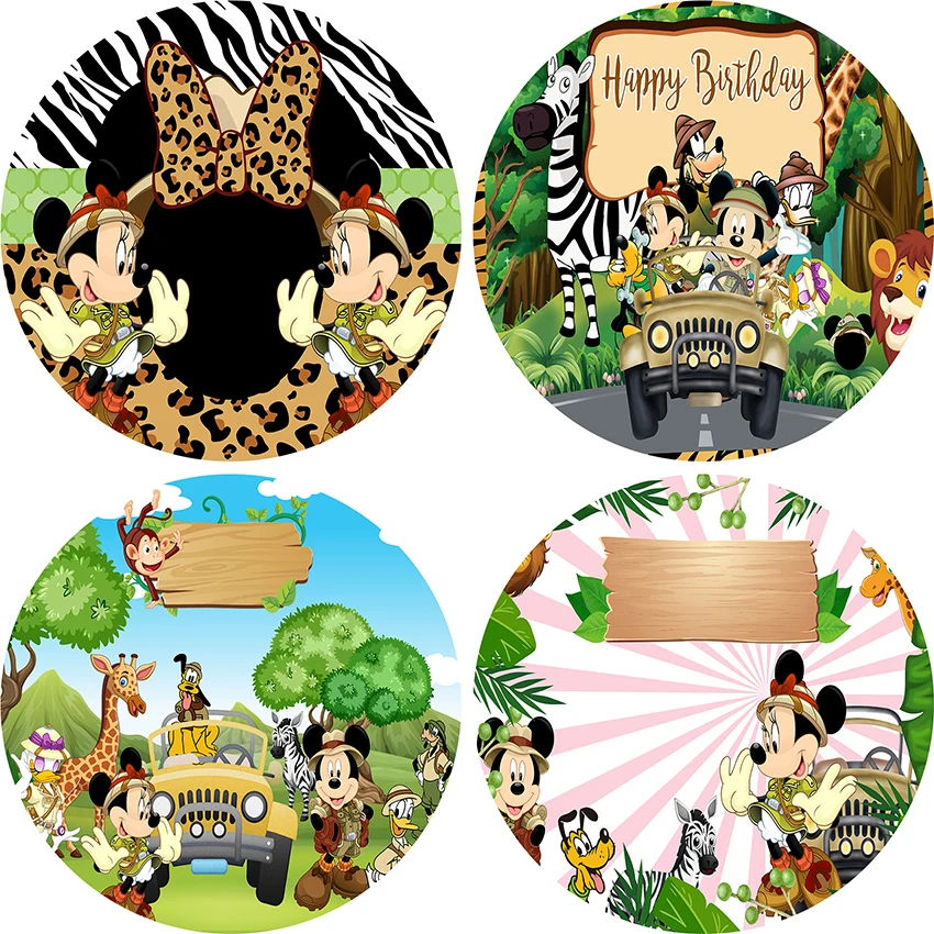 Wild Jungle Safari Mickey Mouse Birthday Round Backdrop Happy Birthday for Kids Happy Birthday Kids Party Circle Background