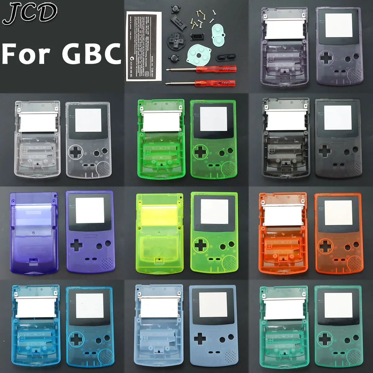 

JCD Plastic Clear Shell Housing Case Cover for Gameboy Color Game Console for GBC Shell with buttons kits sticker label