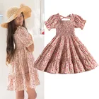 Платье принцессы для девочек, детская летняя одежда с оборками и коротким рукавом, детское праздничное платье с цветочным принтом на день рождения, новинка 2022, модное платье для девочек