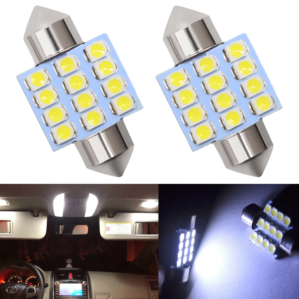 

2pcs Car Led Accessories 12V C5W 1210 3528 12Smd Auto Festoon LED Dome Reading Light Panel License Lamp Bulb Interior Lighting