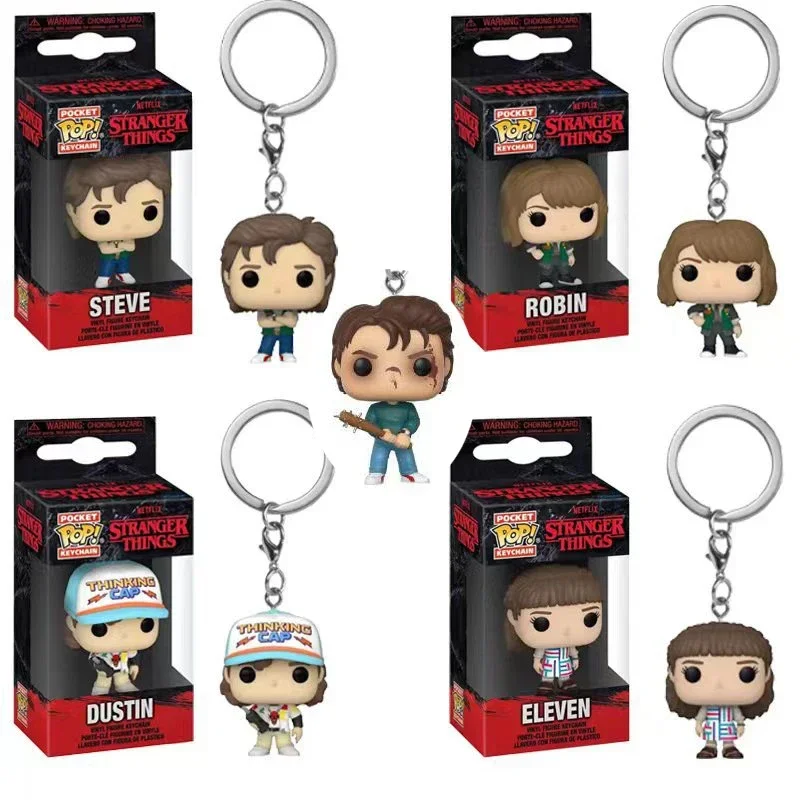 Фото Брелок Funko Pop Pocket Pop Stranger Eleven Robin Barb Steve Dustin, брелок для ключей, модель игрушки для взрослых и детей, подарочные игрушки №1