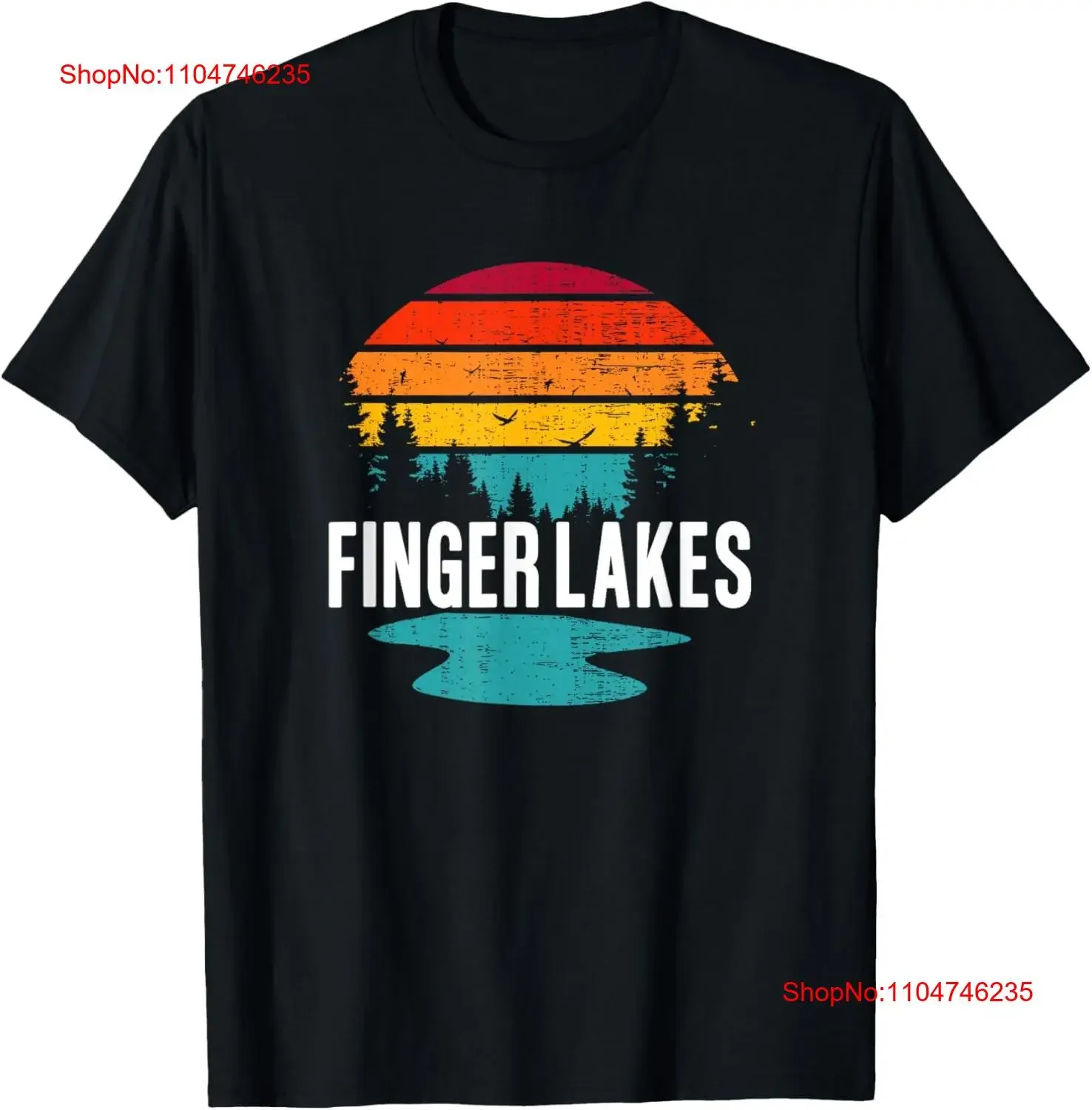 Фото Finger Lakes New York Fishing Vacation Винтажная футболка с закатом винтажная стираная дизайнерская одежда Топ для повседневной носки уличная одежда №1