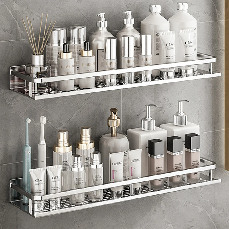 

Silver Bathroom Shelf Organizer Shower Storage Rack Corner Shelves Wall Aluminum Toilet Shampoo Holder