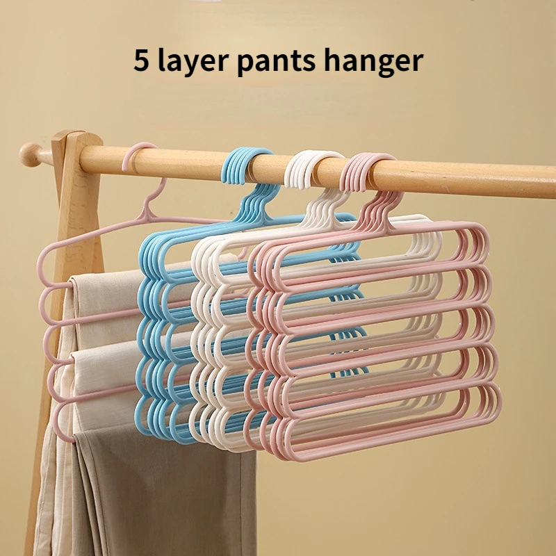 

Clothes Hangers Trousers Hangers Holders Closet Storage Organizers 5 Layers Pants Towel Scarfs Racks Storage Organization