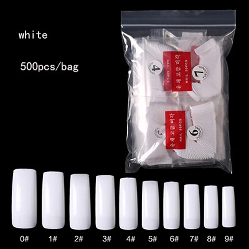 

500Pcs/Bag Square Half-Cover False Nail Clear/Beige/White 0-9# 10 Size False Nail Tips UV Gel Polish DIY Manicure Accessories