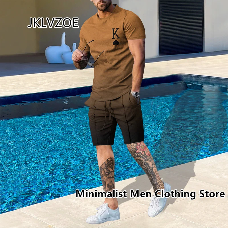 Summer Men Set Fashion 2 Piece Set Men T-Shirt Shorts Pants Suit Casual Short Tracksuit Suit Mens Jogging Sets Oversized Clothes