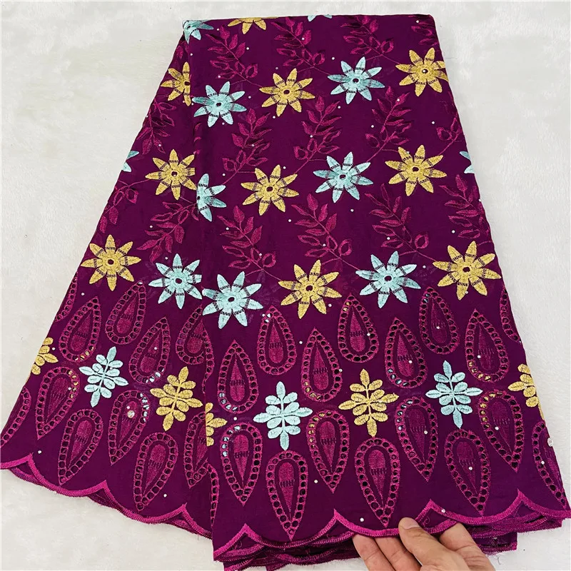 

5 Yard High Quality Dry Lace Fabric 2023 Latest Heavy Beaded Embroidery African 100% Cotton Swiss Voile Popular Dubai Style HL82