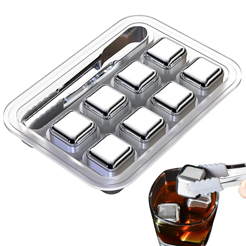 

4/6/8 Pcs Stainless Steel Ice Cubes Set Reusable Chilling Stones for Whiskey Wine Wine Cooling Cube Chilling Rock Party Bar Tool