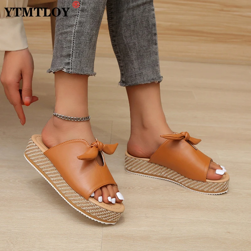 

Slippers Women Summer Sandals Mid Heels Sandals Plus Size Wedges Shoes Woman Bowties Slippers Sandalias Mujer Sapato Feminino 3