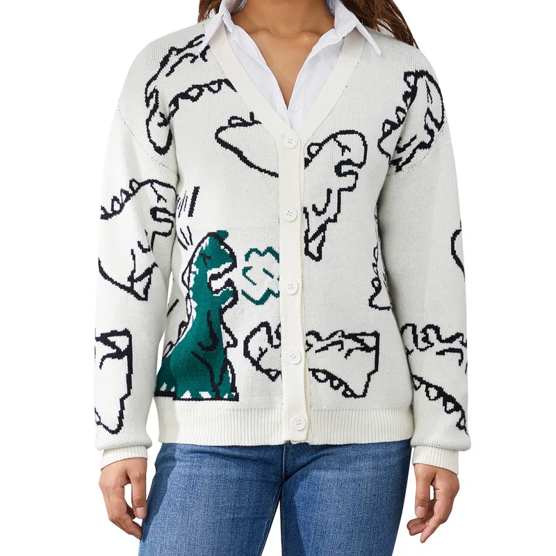 Adults Tops Dinosaur Print Sweater Long 