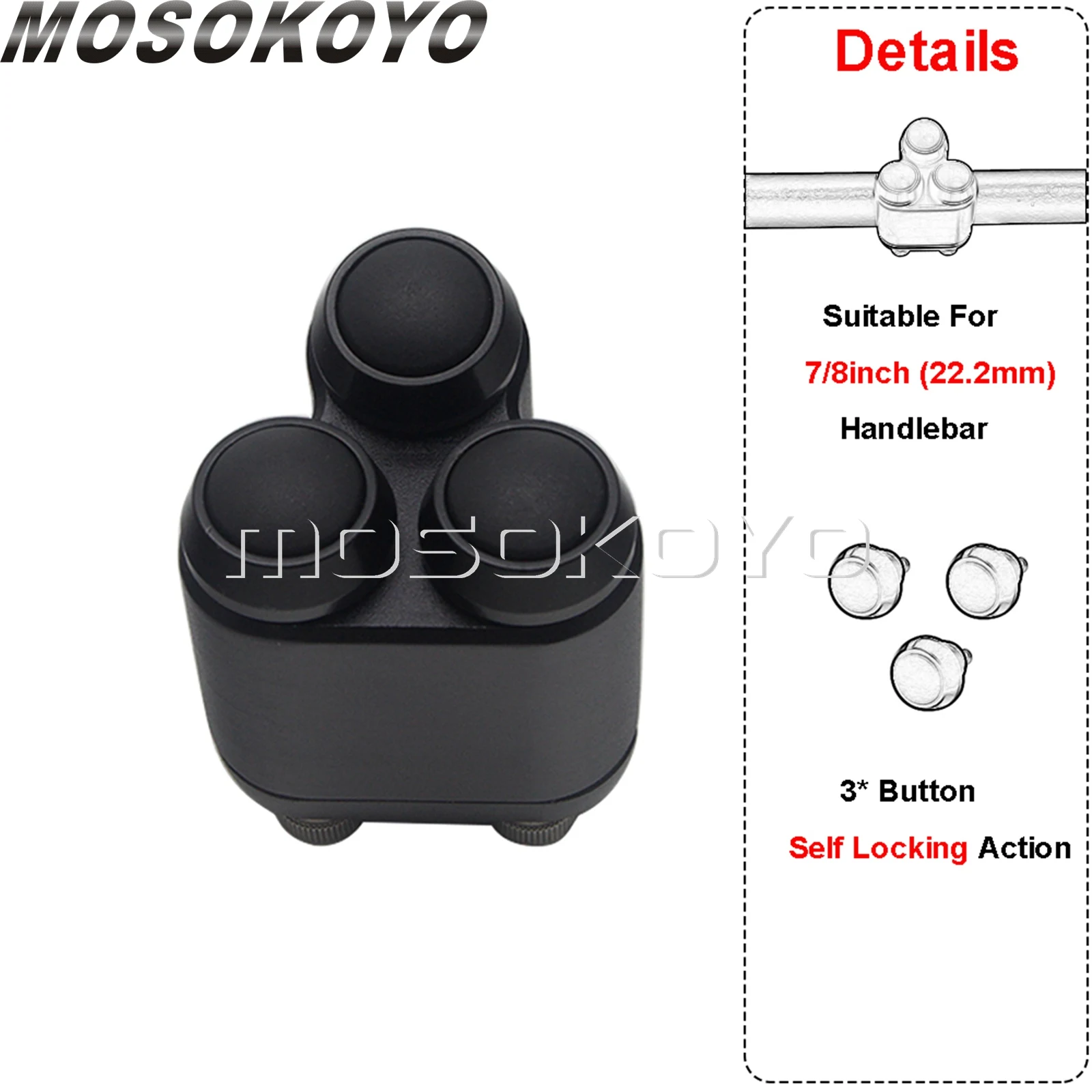 

Мотоциклетный 3-кнопочный выключатель на руль, 7/8 дюйма, 22 мм, 1 дюйм