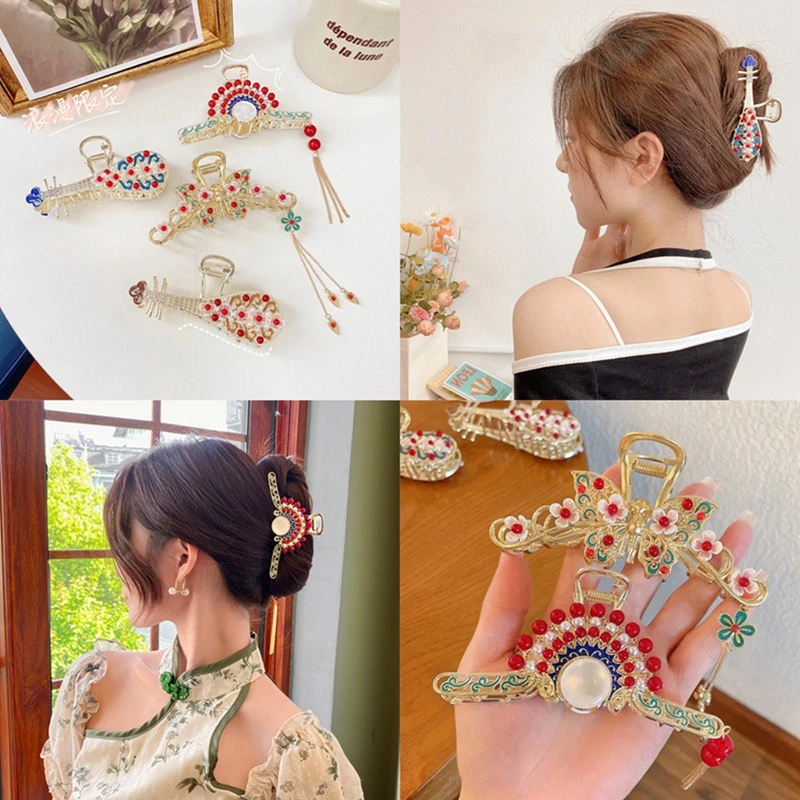 

Fashion Chinese Style Headwear Grace Ancient Style Hair Clip Classic Sector Tassel Ponytail Claw WOMAN HAIR CLIP Gifts New