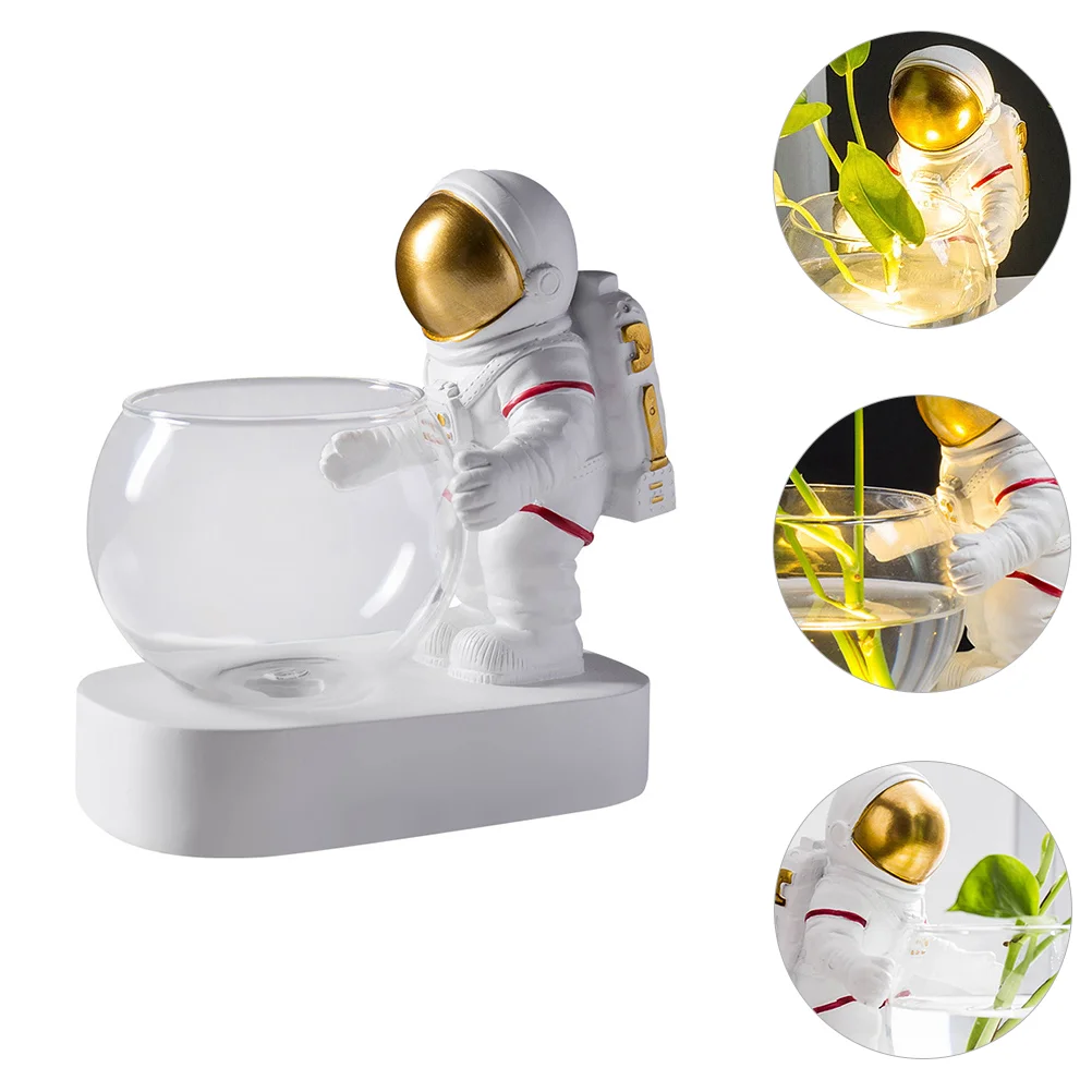 

Vase Lights Water Planter Desktop Astronaut Ornament Coffee Table Storage Bottle Hydroponic Adornment Resin Succulents Child