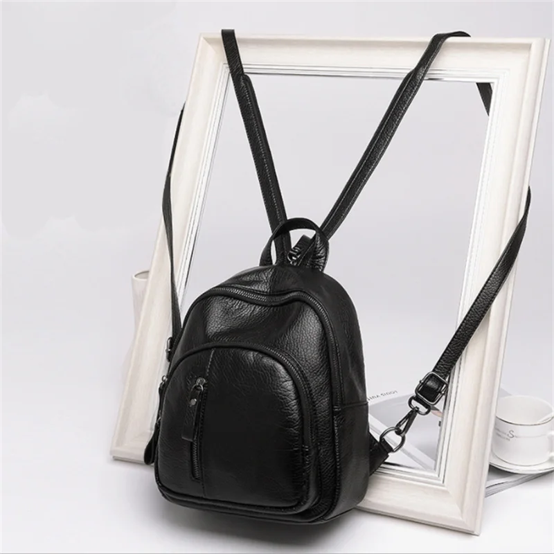

For Leather Fashion Rucksack Backpack Small Bags Girls Backpack Women Female Black Student Solid Backpacks Zipper