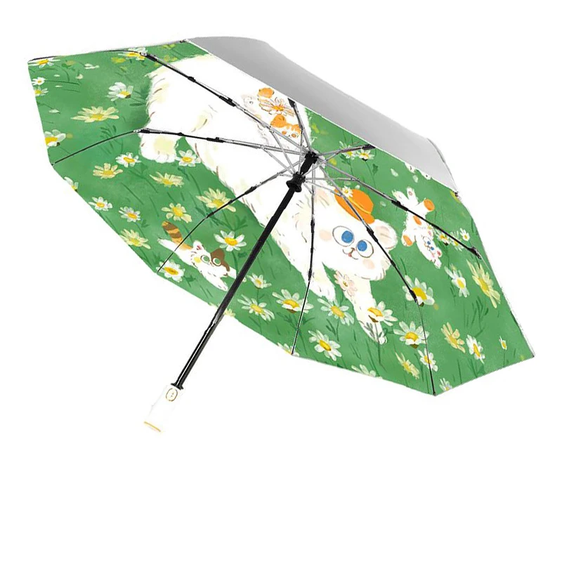 

Automatic Women's Umbrella Mini Sun Protection Umbrella Kawii Cat Spuer Anti-UV Titanium Silver Fold Parasols Travel Umbrellas