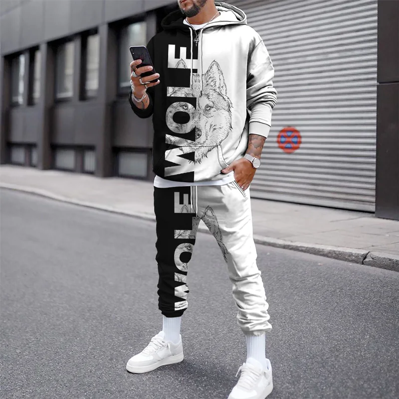 Autumn Winter Tracksuits Men's Set Hoodies Pants Suit Smile Face Thick Trousers Two-piece Pullover Sweatpants Casual Streetwear