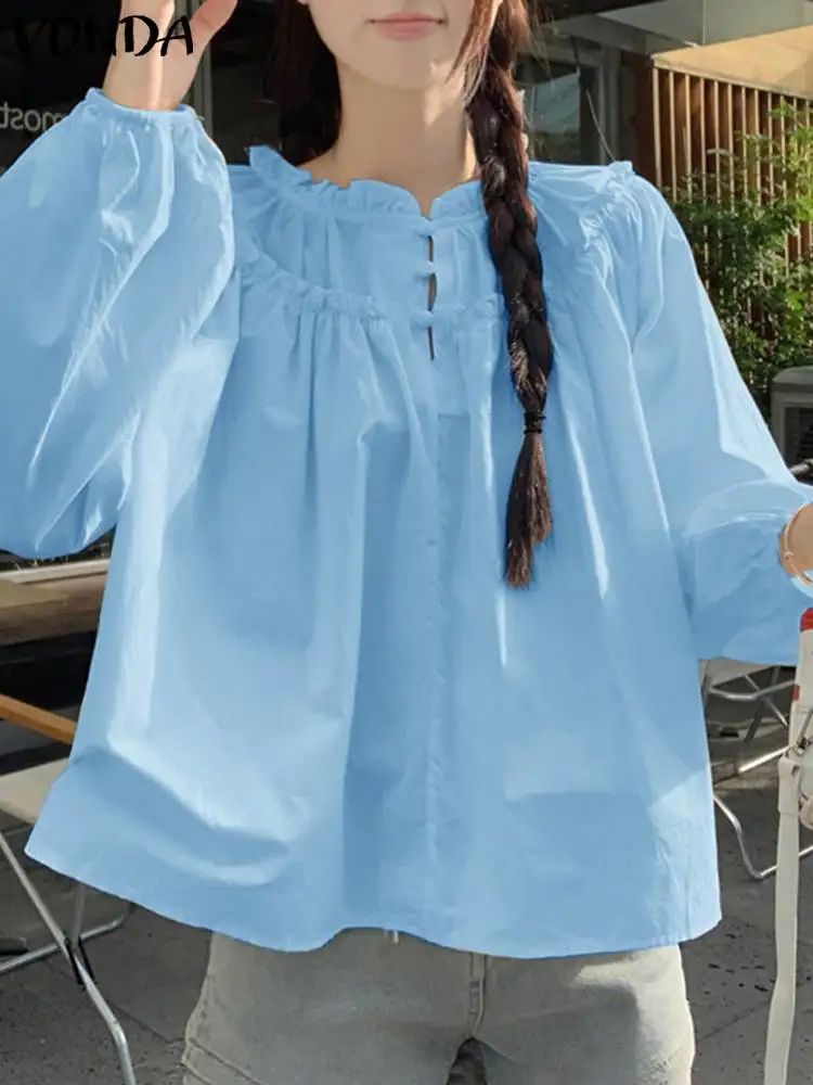 VONDA женская однотонная блузка 2024 осенняя повседневная свободная рубашка с