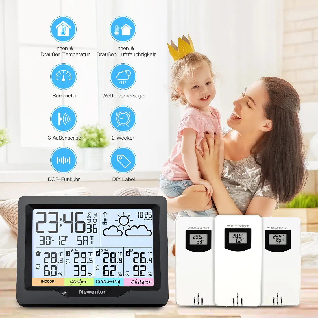 Newentor q5 Estação Meteorológica Profissional ao ar Livre Indoor Previsão Digital Higrômetro Umidade Temperatura Display Sensor Automático Instrumentos de temperatura