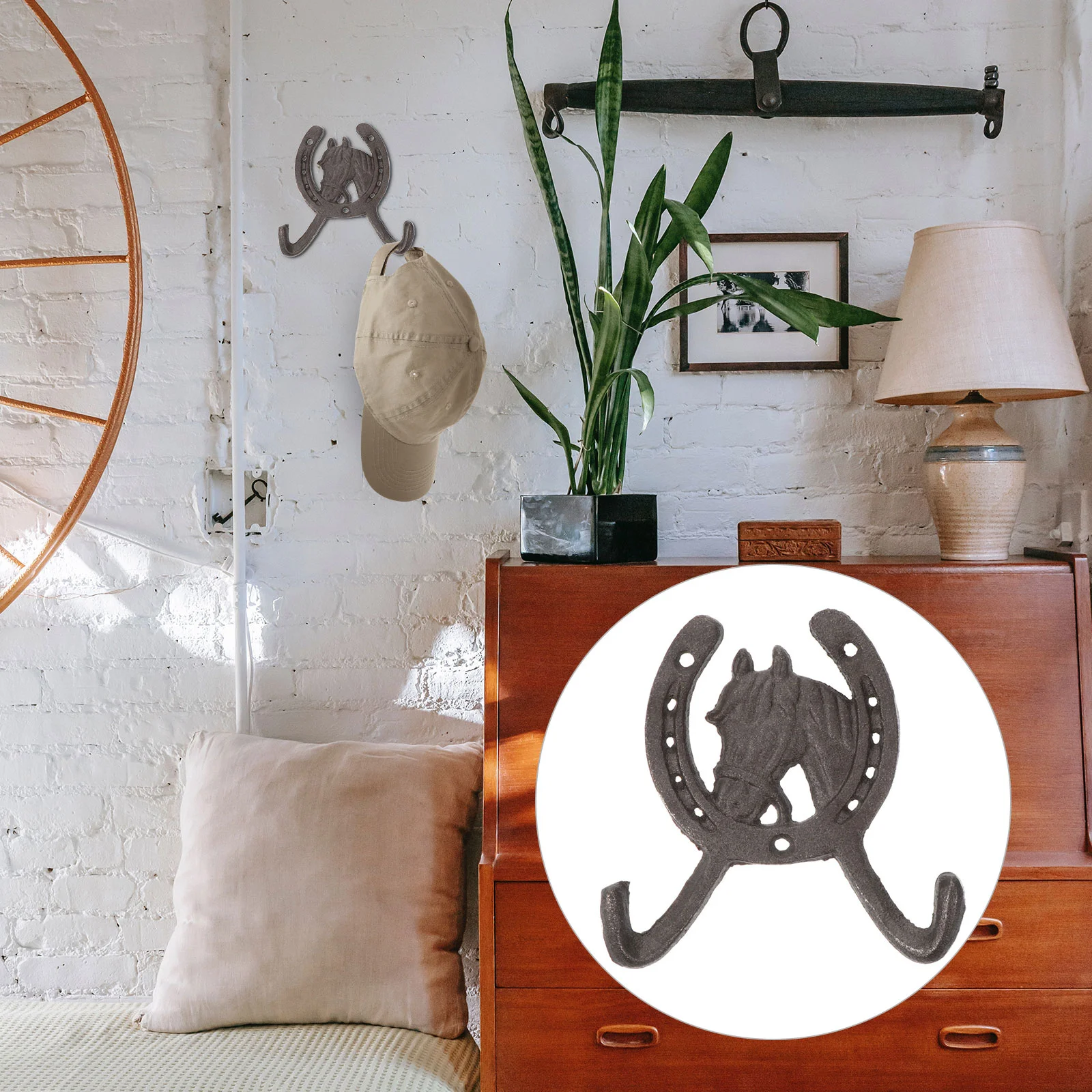 

2 Pcs Horse Hoof Double Hook Creative Iron Horseshoe Shaped Wall-mounted Hanger Country Hat Vintage Design Home Decor