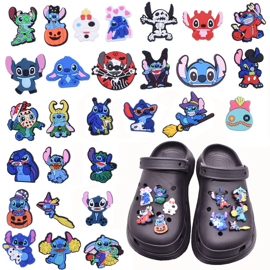 28Pcs Stitch PVC Shoe Buckle Accessories Lilo&Stitch DIY Cartoon Animals Shoes Decor For Kids Croc Charms Kids Party Gift