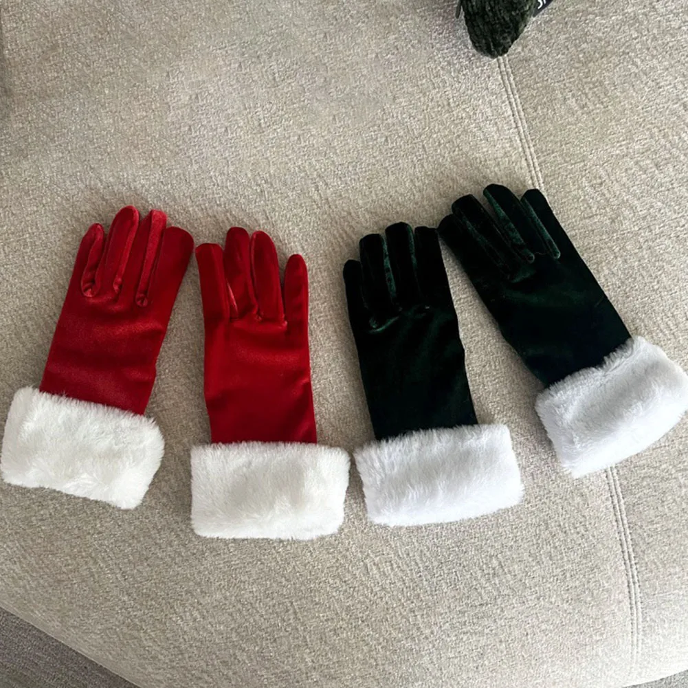 1 пара праздничных перчаток Санта-Клауса красные золотые бархатные белые