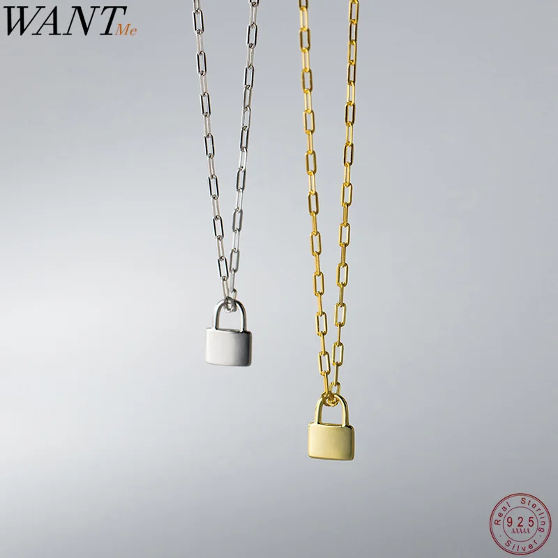 

WANTME 925 Sterling Silver Simple Classic Cross Link Chain Lock Pendant Necklace Hip Hop Party Women Jewelry Corrente Masculina