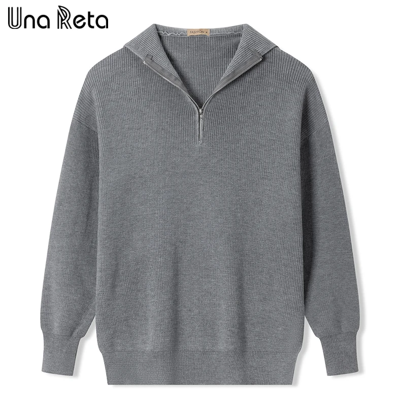 

Уличная одежда Una Reta; Вязаный свитер в стиле хип-хоп; Однотонный пуловер с капюшоном; Сезон осень-зима; Повседневные свитера большого размера Y2K