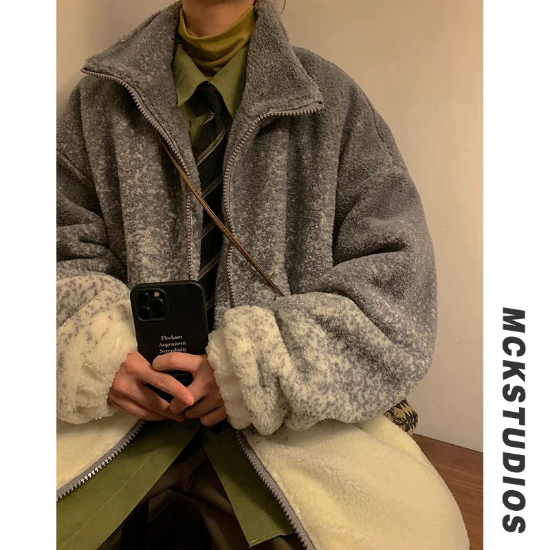 Winter Jacket Men Warm Fashion Gradual Color Thickened Lamb Hair Jacket Men Streetwear Korean Loose Thick Short Coat Mens Parker