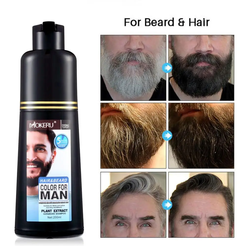 

200ml Permanent Beard Dye Shampoo Fast Hair Hair Dye Beard Hair Dye Essence Dye Care Men Cream Black Botanical I4d8