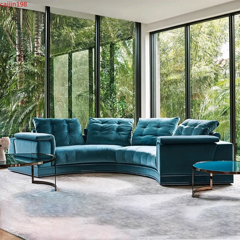 

Private custom Italian furniture / Finnish D Italian light luxury fabric sofa villa theater living room arc sofa combination
