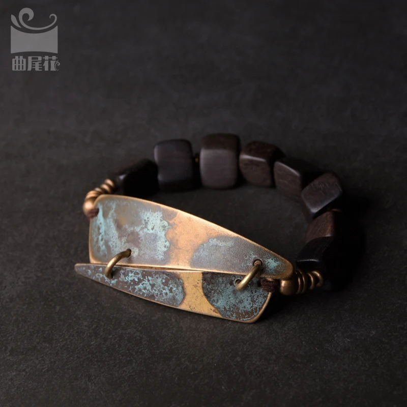 Bracelet Couple Original Retro Bronze Ornament Men Creative Personality Geometry Ebony Bracelet for Women