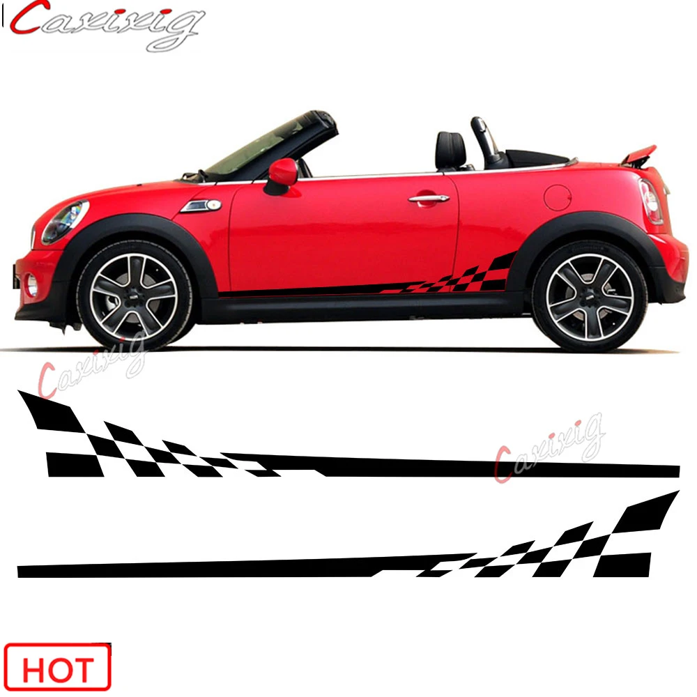 

2 PCS Car Styling Checkerboard Checkered Flag Door Side Stripes Decal Decor Stickers For MINI Cooper Coupe R58 Roadster R59