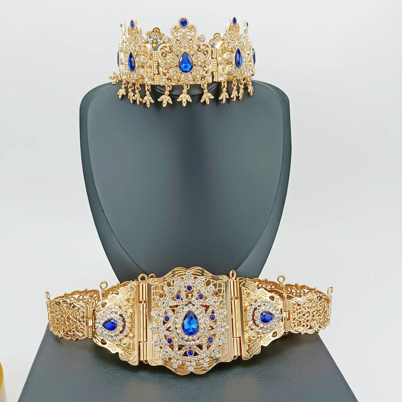 

Morocco Rhinestone Belt Women's Algerian Wedding Dress Robe Belt Classic Wedding Jewelry Series Women's Headchain Set